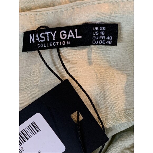 Nasty Gal Plus Size 16 Midi Dress V-neck Button Down Puff Sleeve Sage Green NWT - Picture 11 of 15